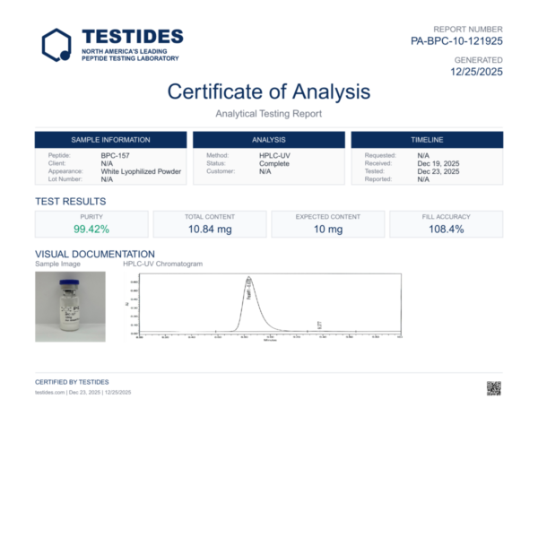 BPC 157 Test Report   Peptify Canadian Peptides Online