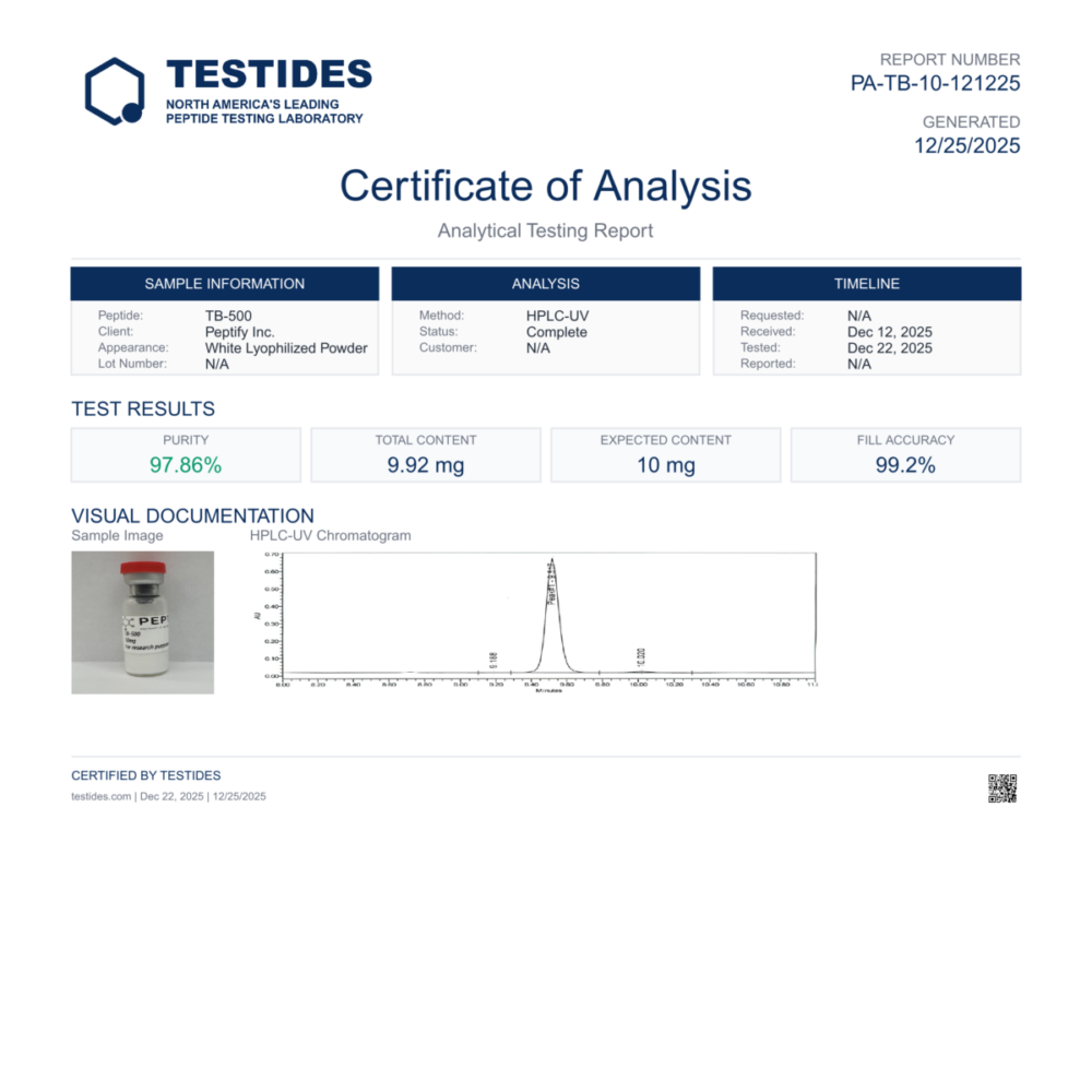 TB-500 Test Report - Peptify Canadian Peptides Online